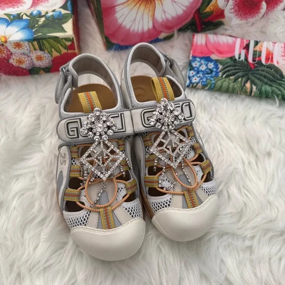 Gucci Tinsel Crystal Embellished sport sandals 37.5 - Picture 3 of 7